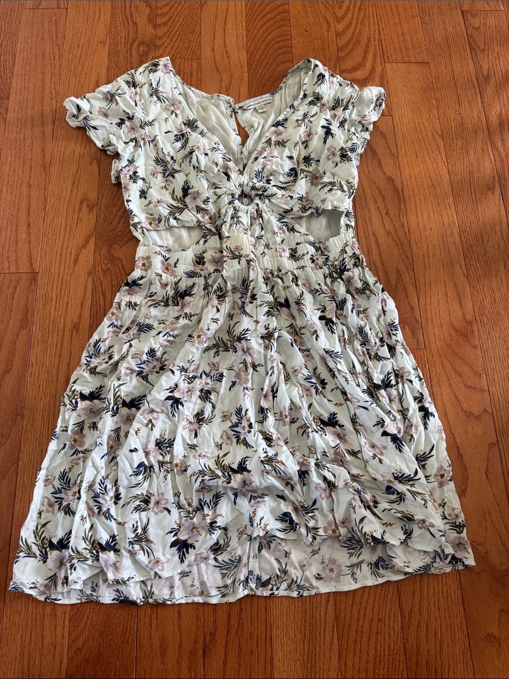 White sundress with pink/purple floral pattern